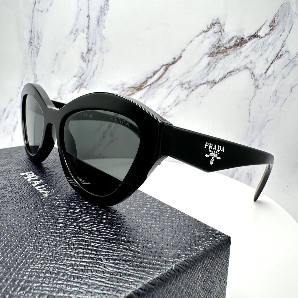 New PRADA Sunglasses Black Butterfly Cat Eye Logo Symbole Logo New - Picture 13 of 16